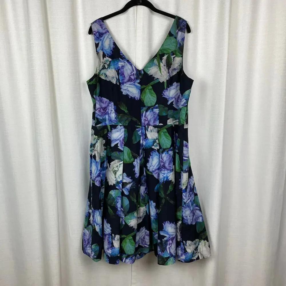 City Chic Black&Purple Floral Sateen Fit&Flare Midi Dress Sz.L/20W - Picture 6 of 13